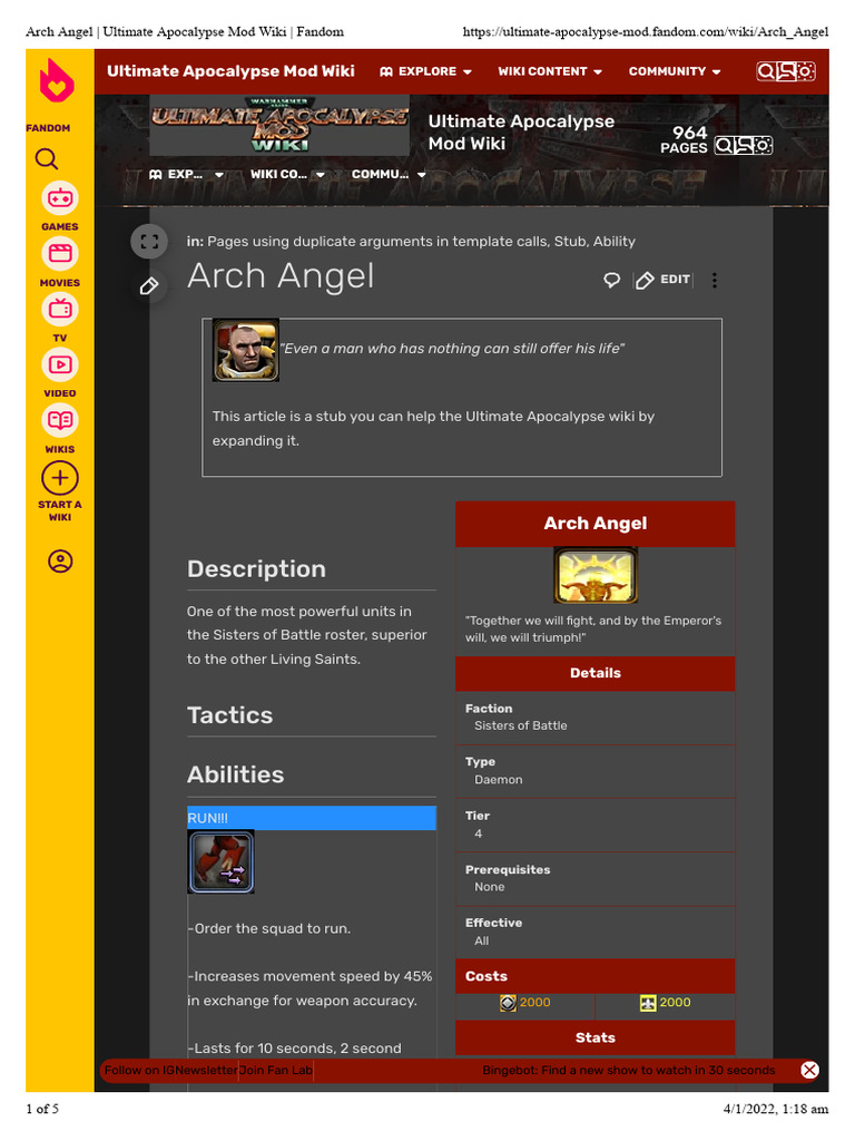 Arch Angel Overview in Ultimate Apocalypse | PDF