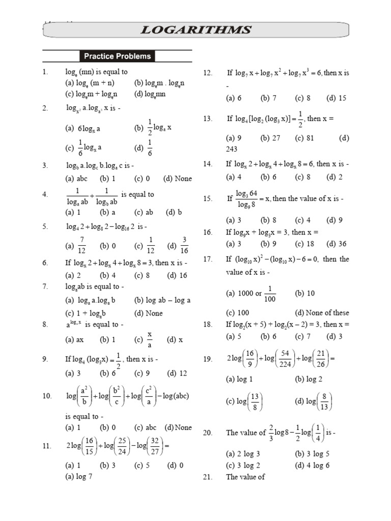 Logarithm Problems and Solutions | PDF | Logarithm | Mathematical Relations