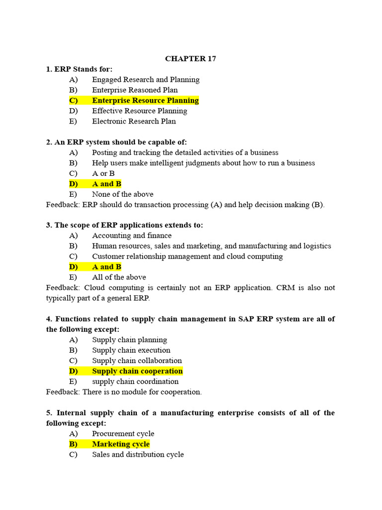 ERP Inventory Management Quiz Insights | PDF | Enterprise Resource ...