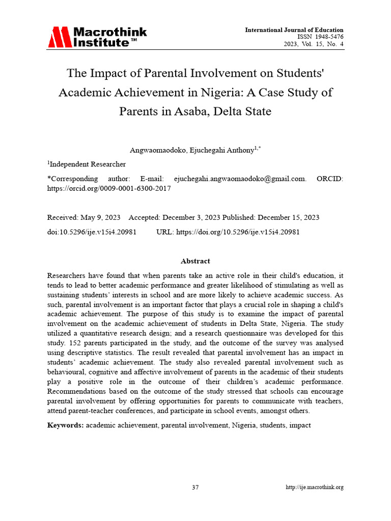 The Impact of Parental Involvement On Students Ac | PDF | Open Access ...
