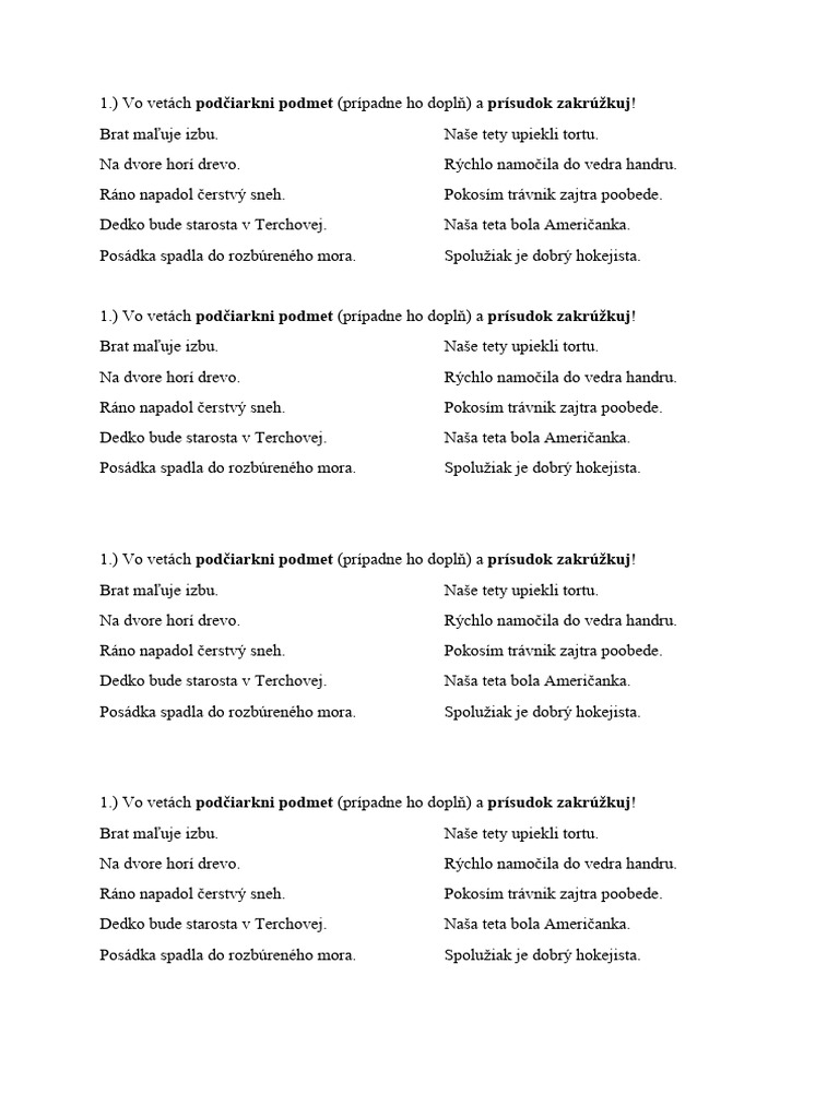 Podmet A Prísudok - 5minútovka | PDF