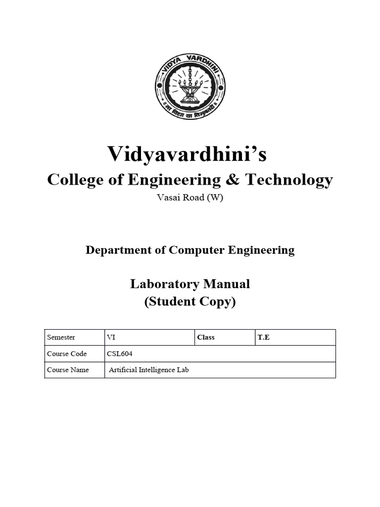 AI Lab Manual for Computer Engineering | PDF | Artificial Intelligence ...