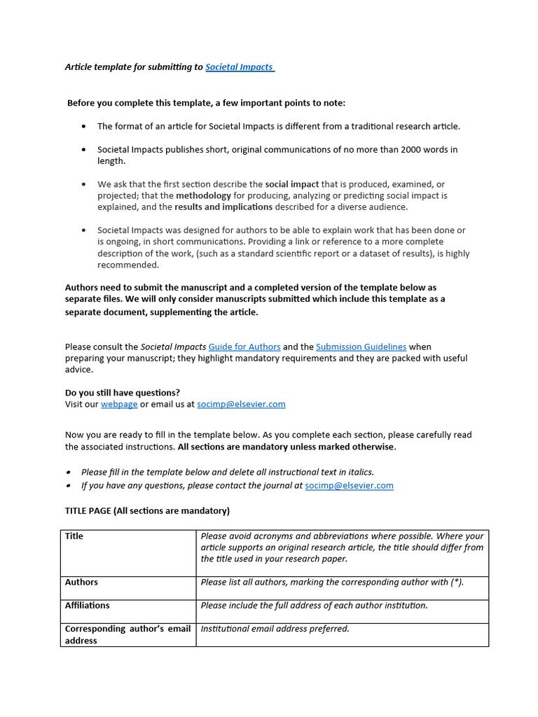Article Submission Template for Societal Impacts | PDF | National ...