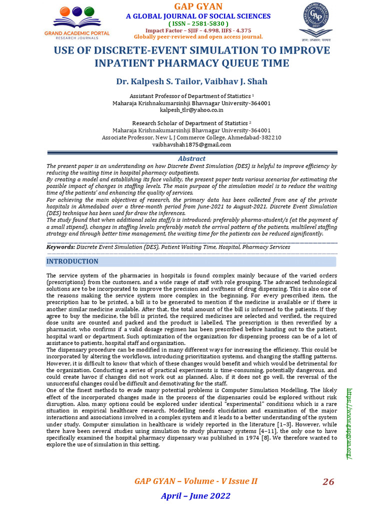 Improve Pharmacy Queue Times with DES | PDF | Simulation | Medical ...