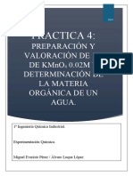 PRACTICA 4.   PREPARACIÓN Y VALORACIÓN DE 1 L DE KMnO4 0.02M Y DETERMINACIÓN DE LA MATERIA ORGÁNICA DE UN AGUA.