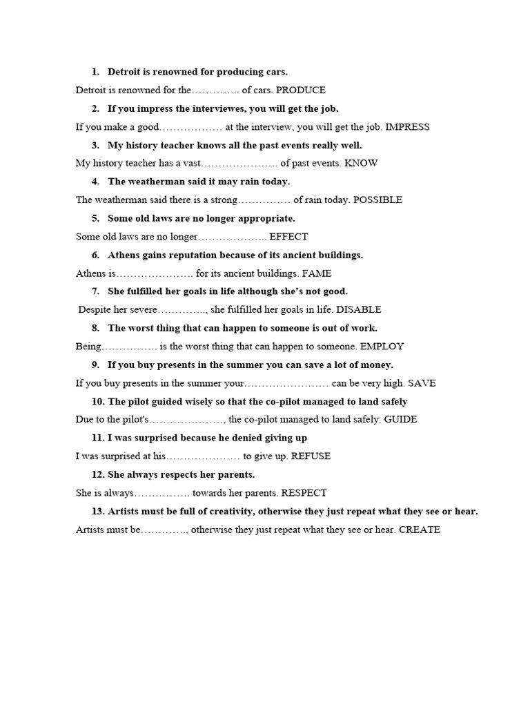 English Grammar Exercises and Transformations | PDF
