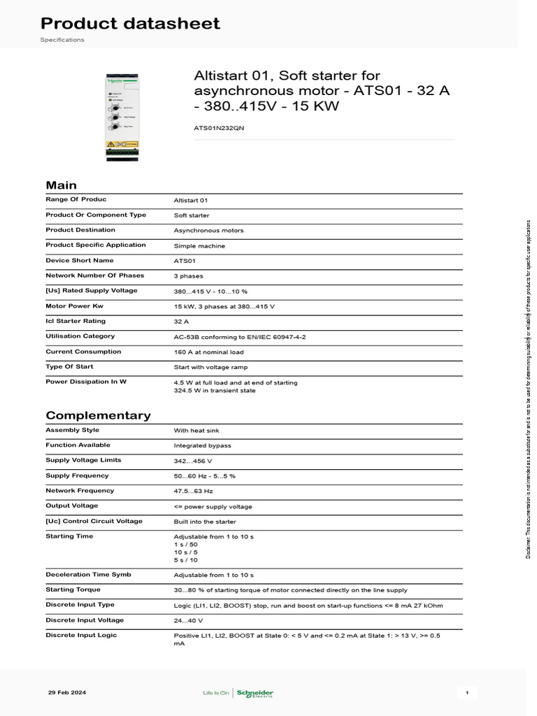 Schneider Electric - Altistart-01 - ATS01N232QN | PDF | Electric Motor ...
