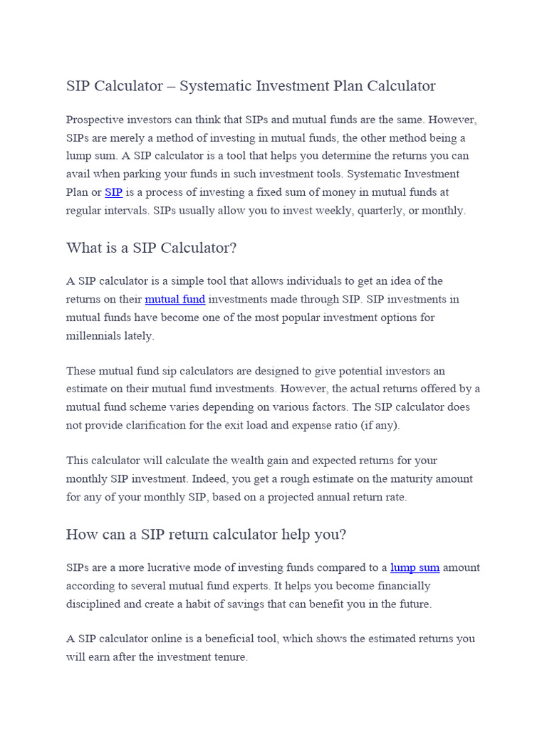 Sip Calculator Download Free Pdf Investing Mutual Funds