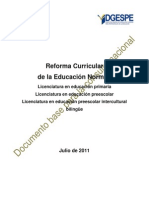 Documento Base Para La Reforma Curricular 2011. (31 de Julio de 2011)