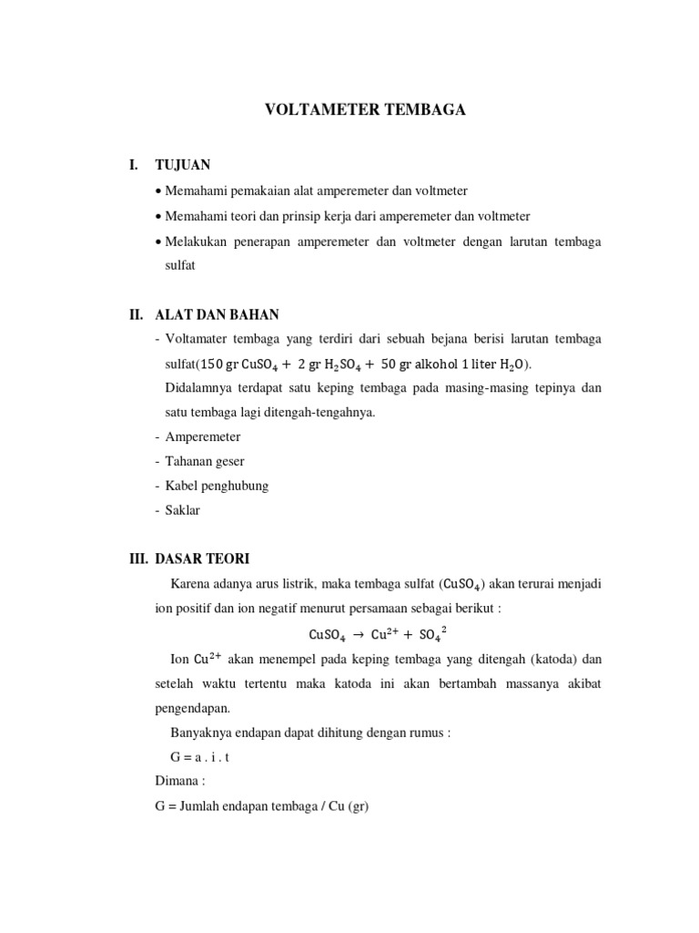 Eksperimen Voltameter Tembaga dan Arus | PDF | Sains & Matematika