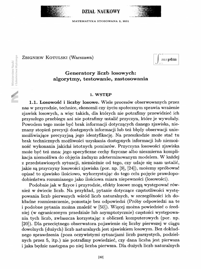 Random Number Generators Algorithms | PDF