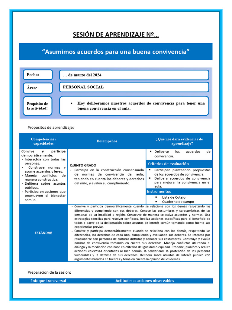 26 de Marzo - Personal - Quinto Grado | PDF | Salón de clases | Evaluación