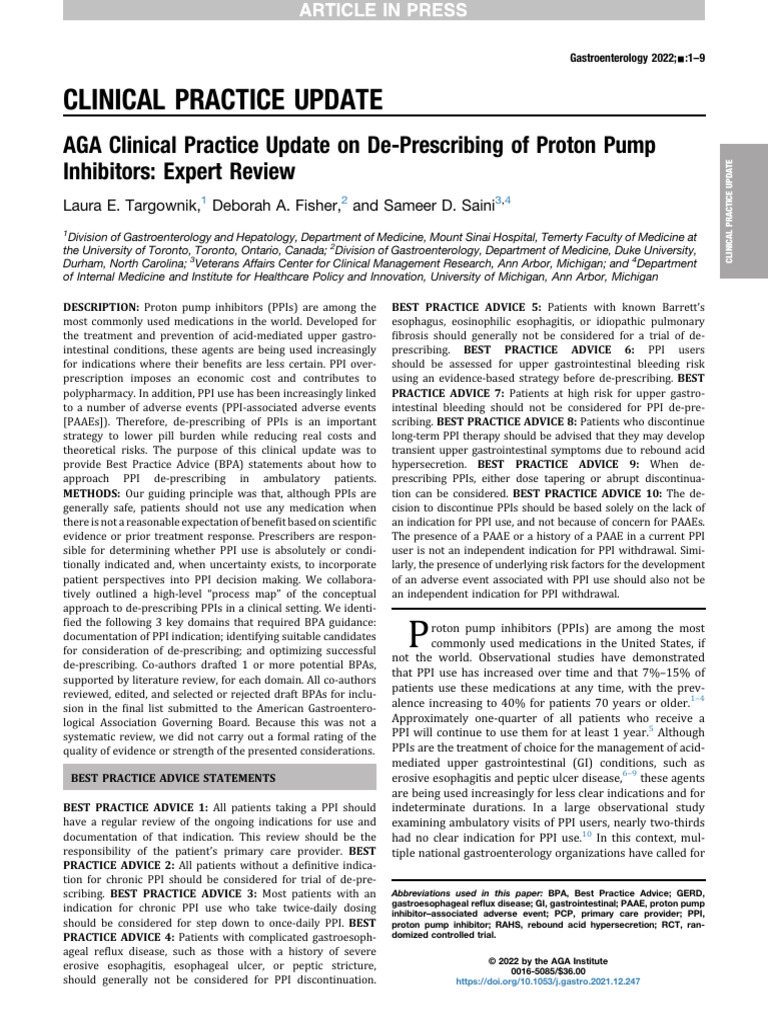 AGA 2022 - AGA Clinical Practice Update On De-Prescribing of Proton ...
