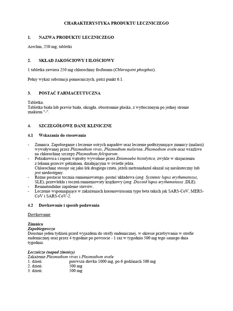 Arechin Charakterystyka Produktu Leczniczego | PDF