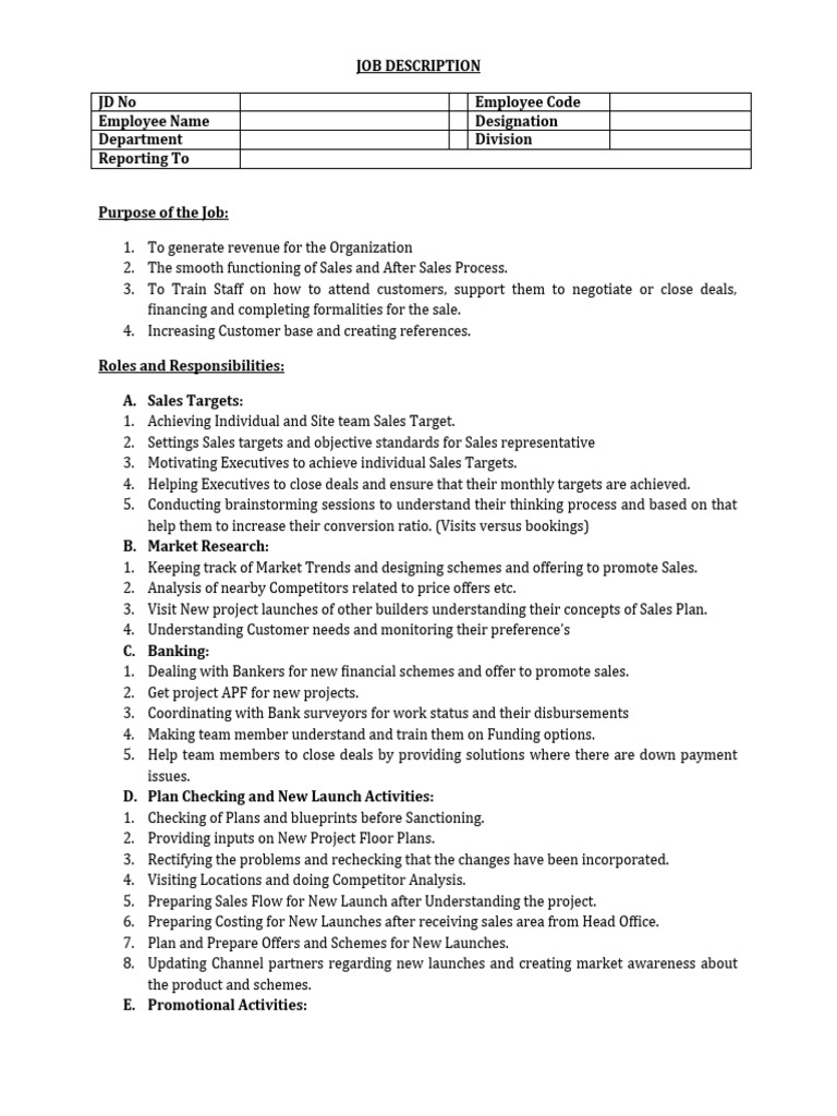 Sales Manager Job Description | PDF | Sales | Banks