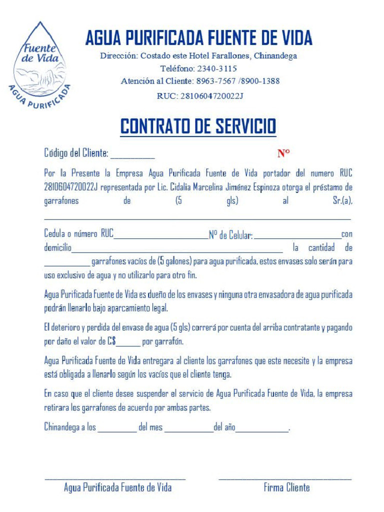 contrato garrafon de agua | PDF