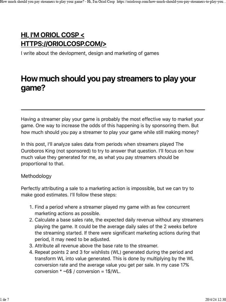 How Much Should You Pay Streamers To Play Your Game Hi, I'm Oriol