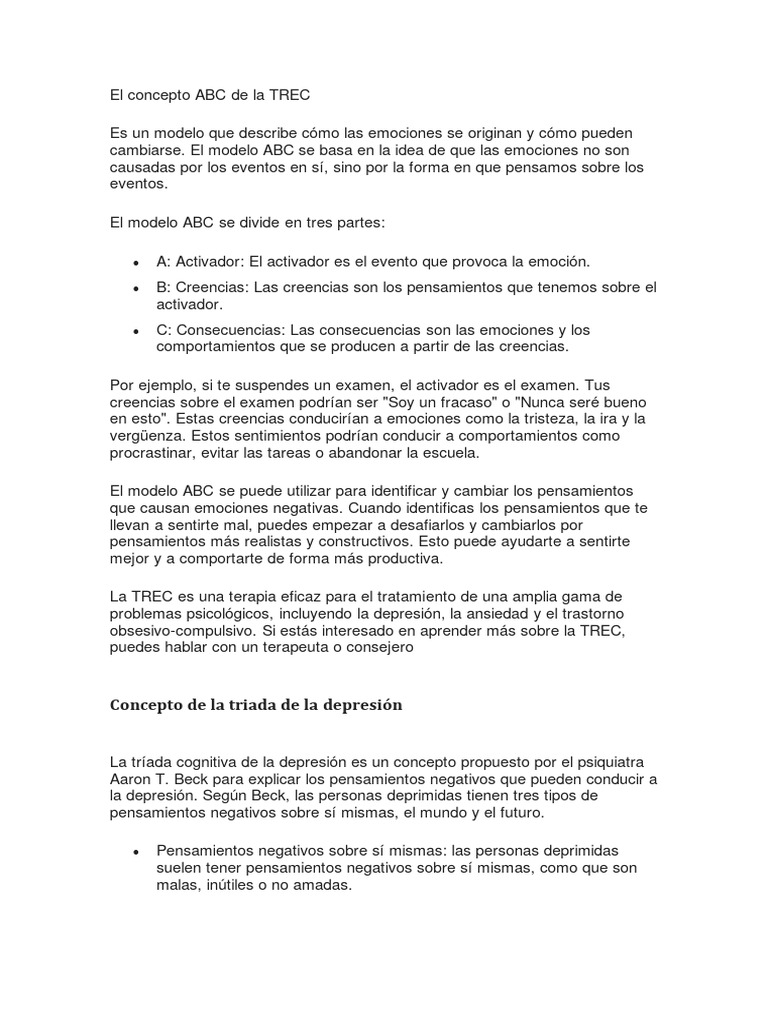 Modelo ABC y triadas en TREC | PDF | Terapia racional de comportamiento ...
