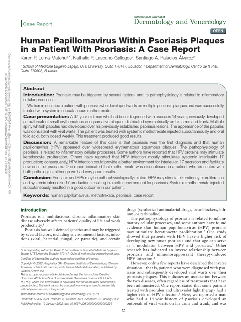 Human Papillomavirus Within Psoriasis Plaques in A.10 | PDF | Psoriasis ...