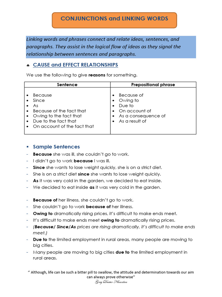 Conjunctions and Linking | PDF