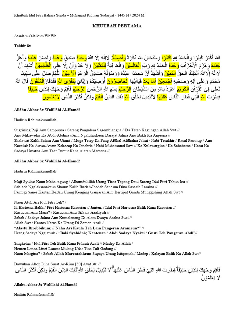 Khutbah Idul Fitri 1445 H 2024 - M Ridwan Sudayat - Sunda | PDF