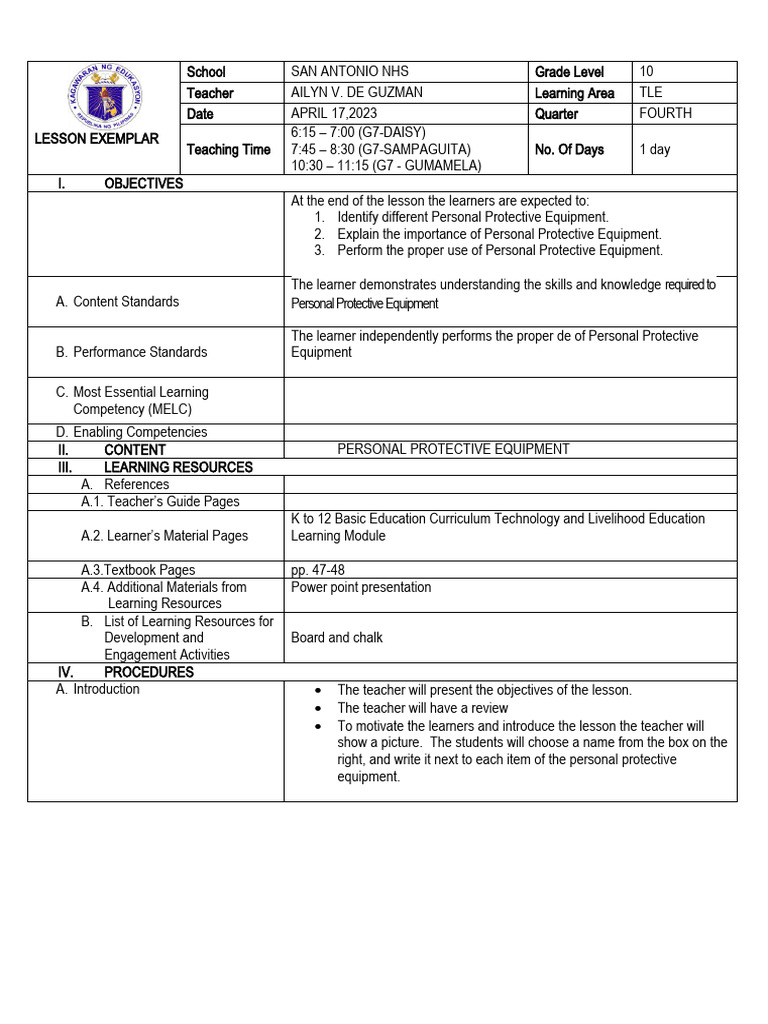 DLL Fourth Quarter Lesson 3 PDF Teachers Learning