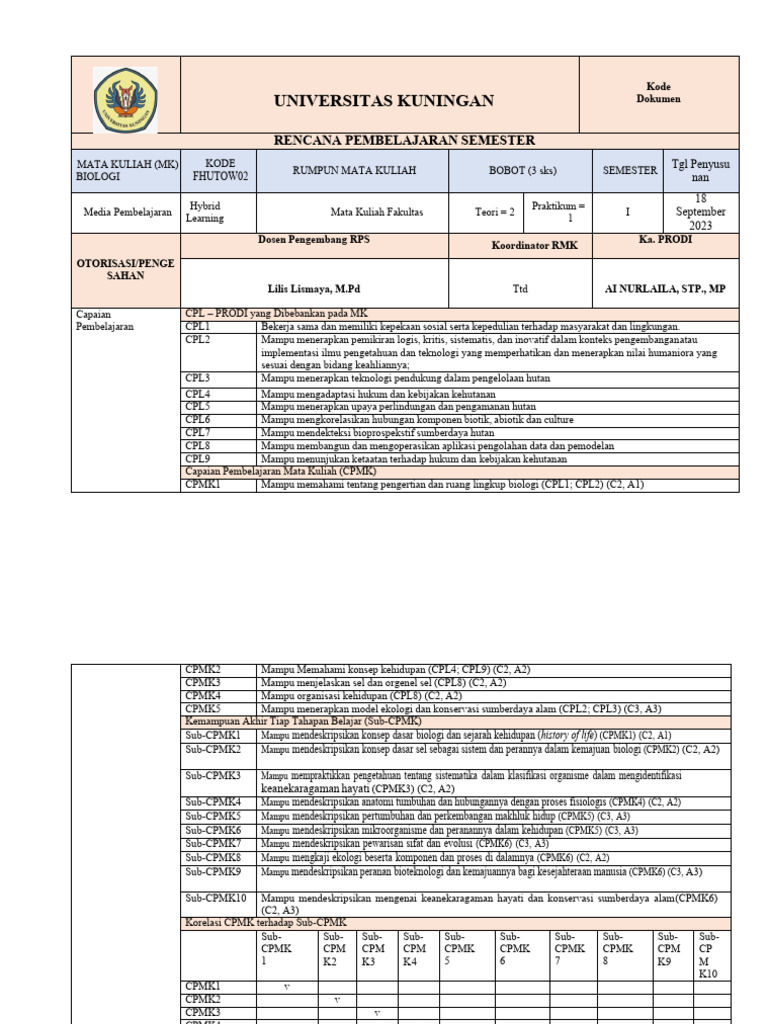 Rencana Pembelajaran Biologi 2023 | PDF | Sains & Matematika