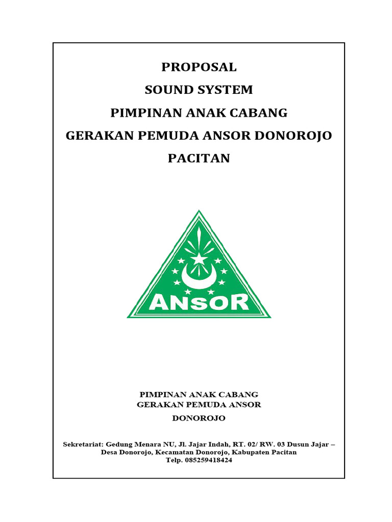 Proposal Bantuan Sound System Ansor Donorojo | PDF