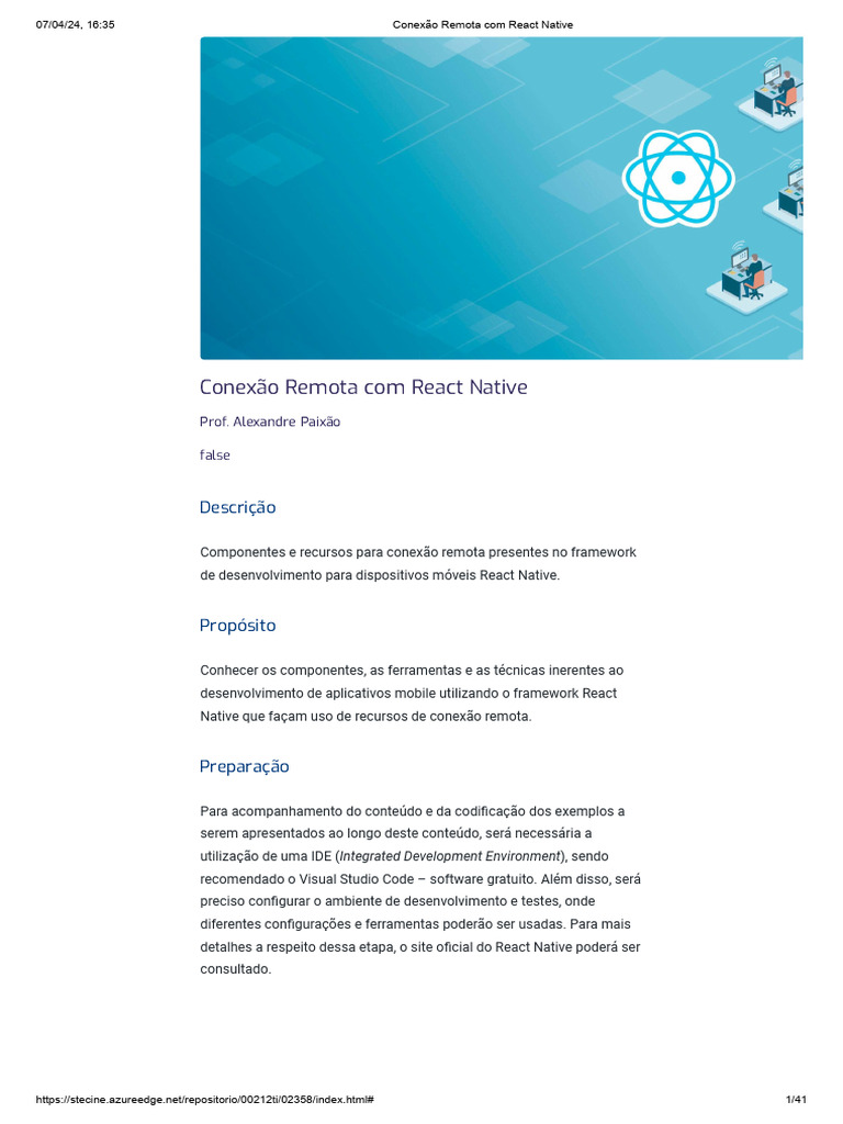 Conexão Remota em React Native | PDF | Script Java | Modelo cliente ...