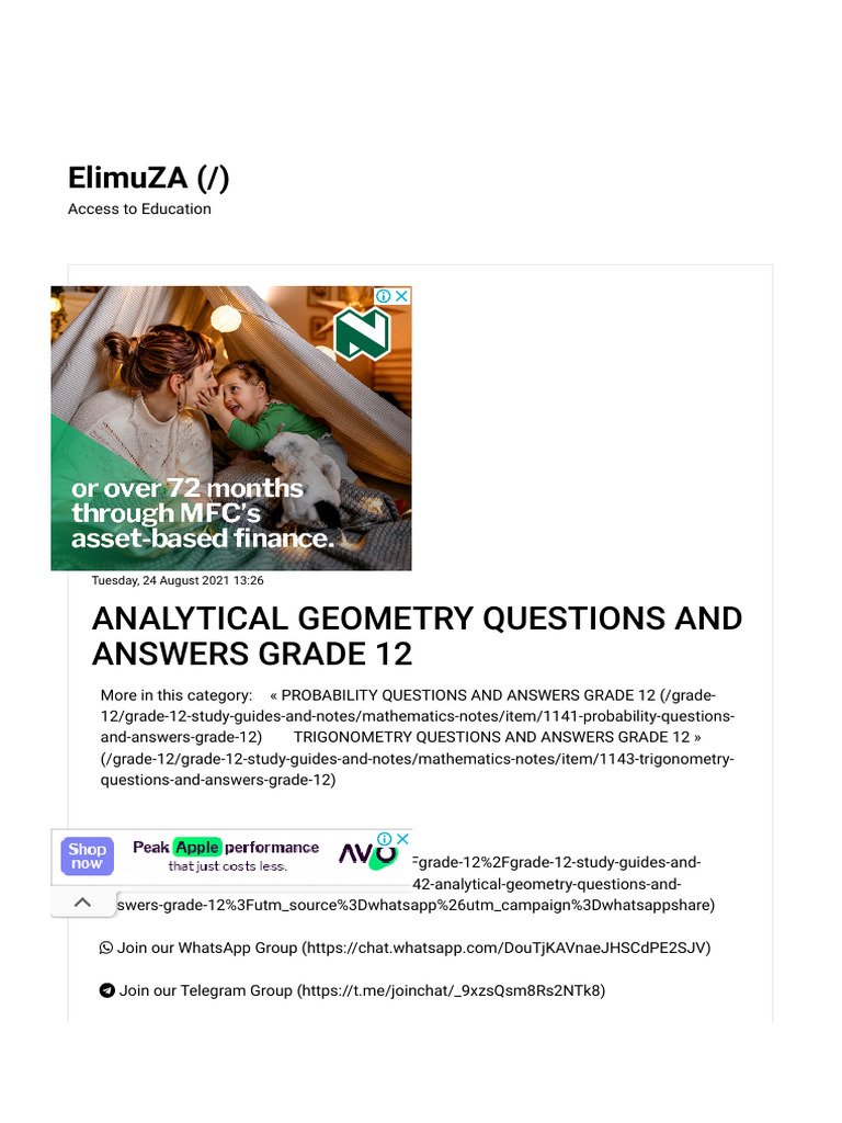 Grade 12 Analytical Geometry Solutions | PDF | Circle | Trigonometric ...