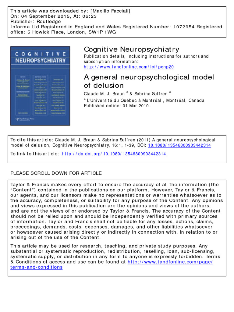 Neuropsychological Model of Delusion | PDF | Delusion | Lateralization ...