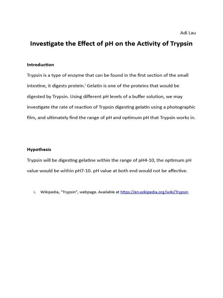 Optimal pH for Trypsin Activity | PDF | Reaction Rate | Water