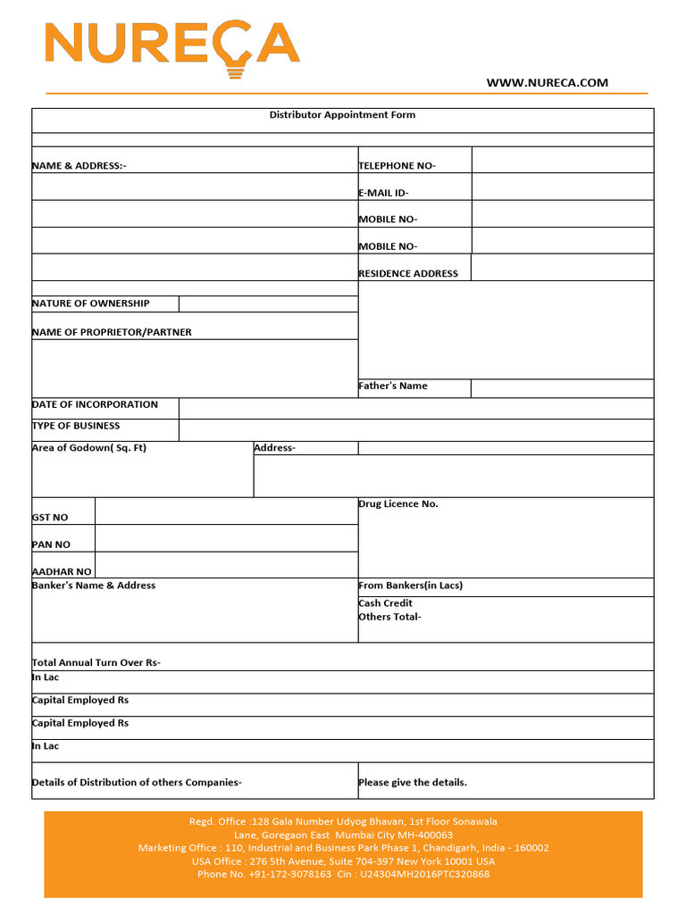 Distributor Appointment Form Template | PDF | Service Industries ...