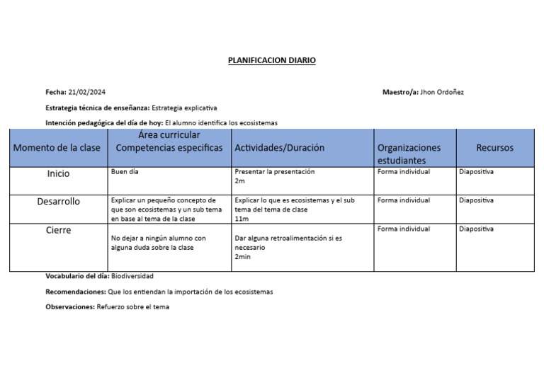 Plan de Clase: Ecosistemas y Biodiversidad | PDF | Crecimiento personal ...
