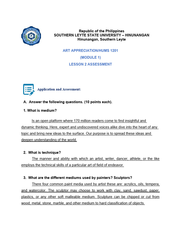 Art Appreciation Module 1 Assessment | PDF | Paintings | The Arts