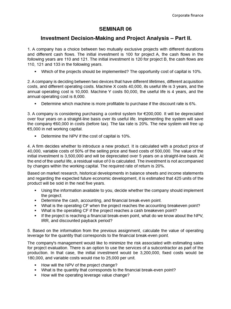 Seminar 06 en | PDF | Net Present Value | Financial Accounting