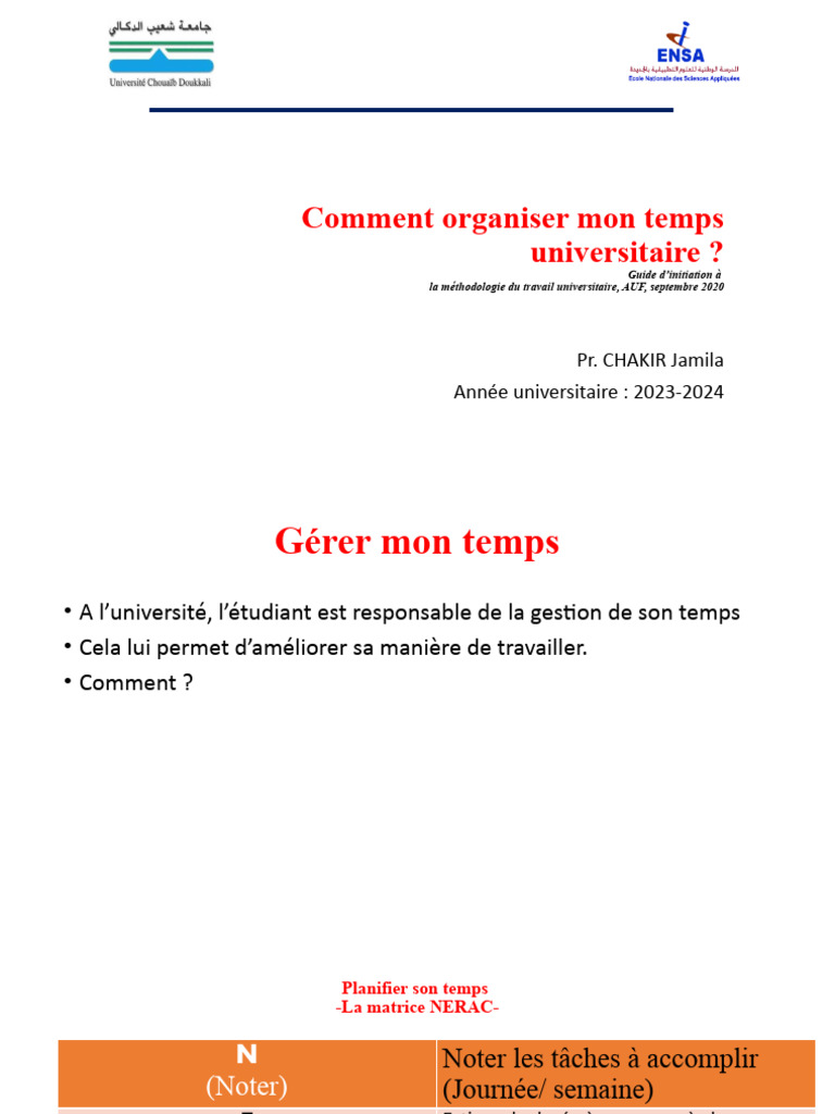 Organiser son temps à l'université | PDF