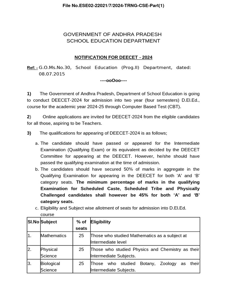 DEECET 2024 Notification PDF University And College Admission