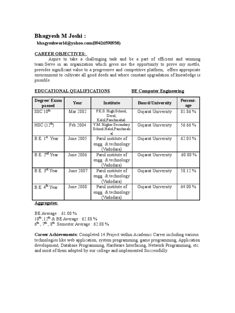 Computer Engineering Resume of Bhagyesh Joshi | PDF | Programmer | Websites