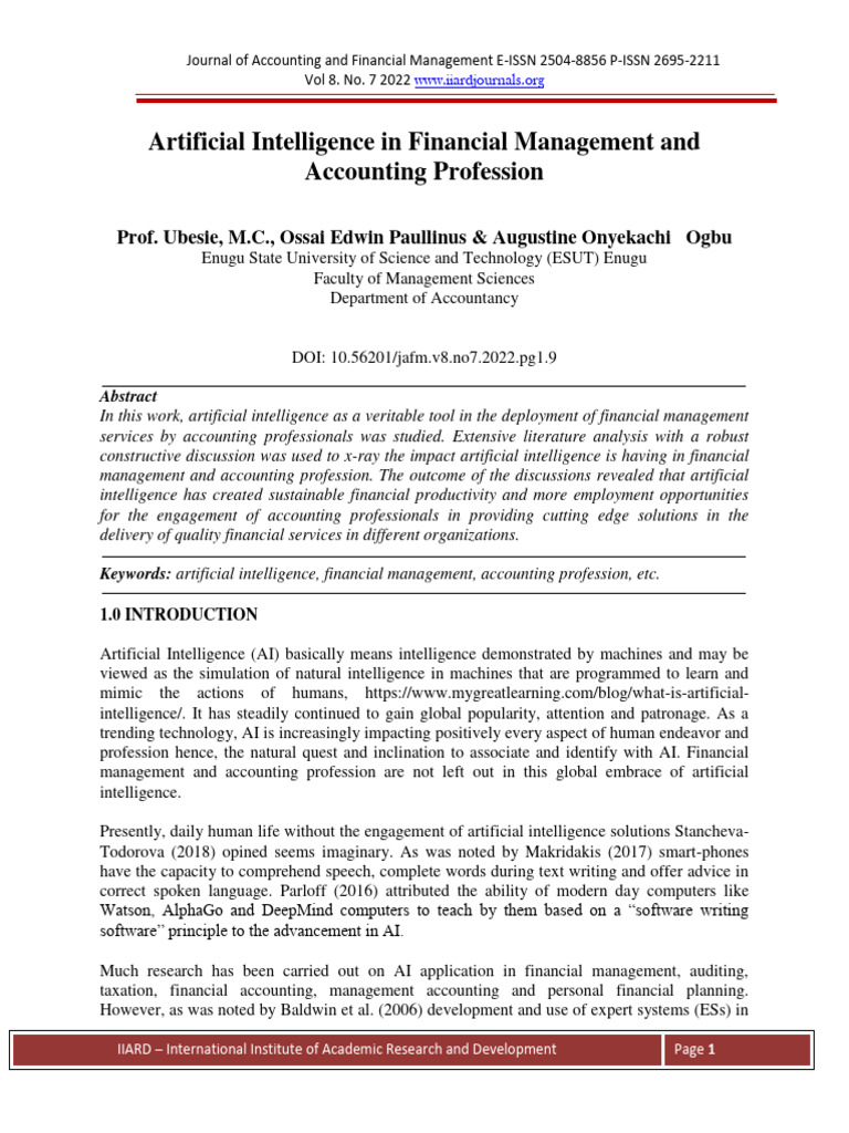 AI in Financial Management and Accounting | PDF | Artificial ...