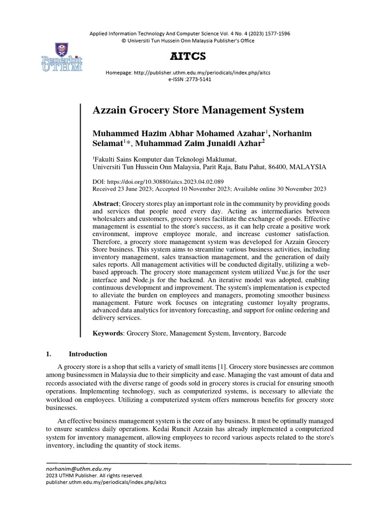 Azzain Grocery Store Management System | PDF | Barcode | Password