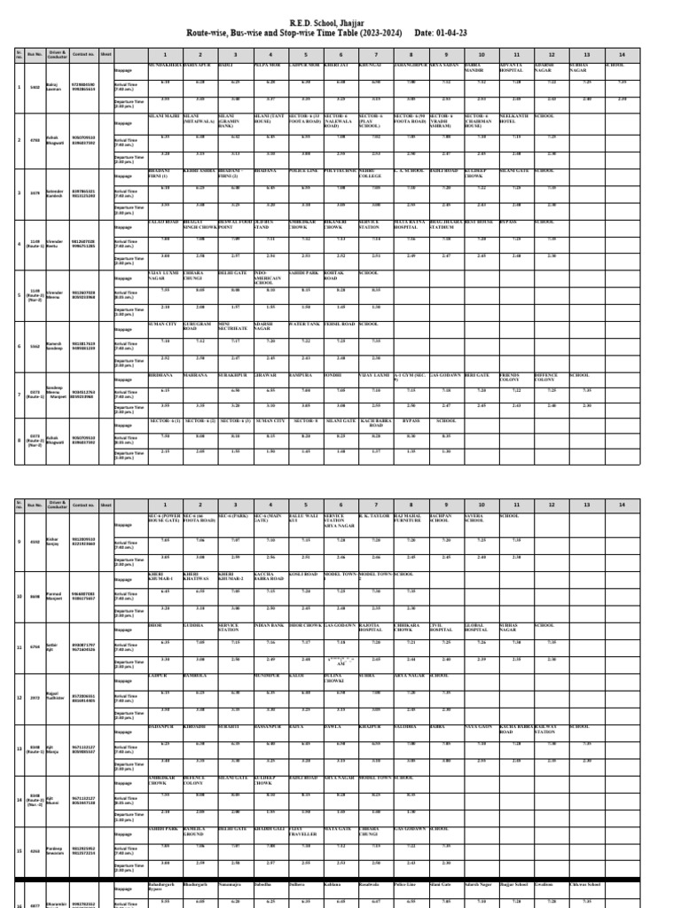 R.E.D. School Bus Schedule 2023-2024 | PDF