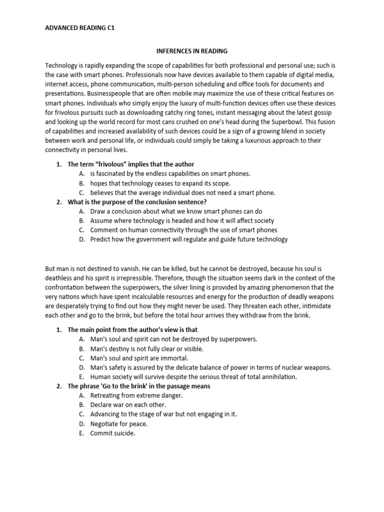 C1 Advanced Reading Comprehension | PDF | Smartphone