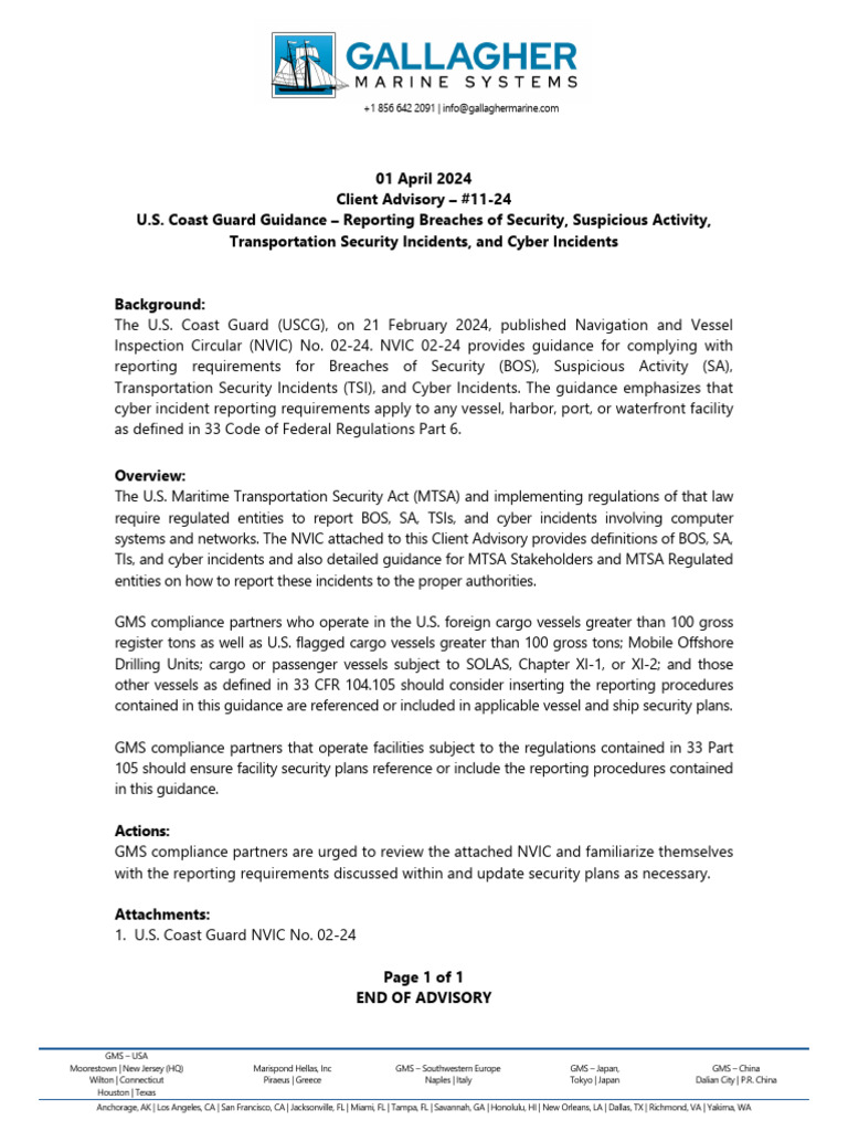 U.S. Coast Guard Guidance - Reporting Security Cyb | PDF | Shipping ...