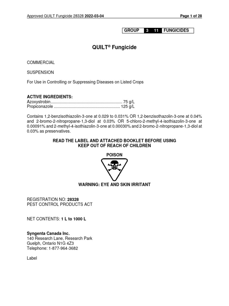 Quilt Fungicide 28328 en Pamphlet PDF Bean Legume