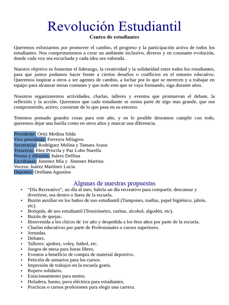 Propuestas para el Centro de Estudiantes | PDF | Crecimiento personal y ...