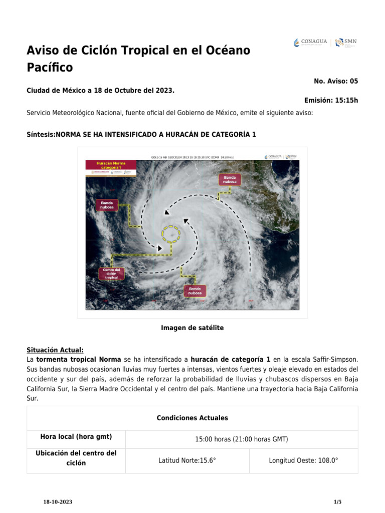 Aviso de Ciclón Tropical en El Océano Pacífico - 5653 | PDF | Ciclones ...