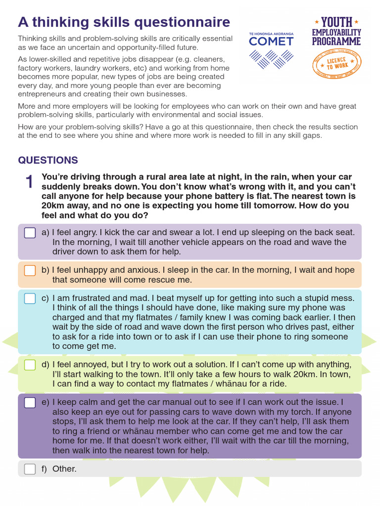 Thinking Skills Assessment Questionnaire | PDF | Decision Making | Thought