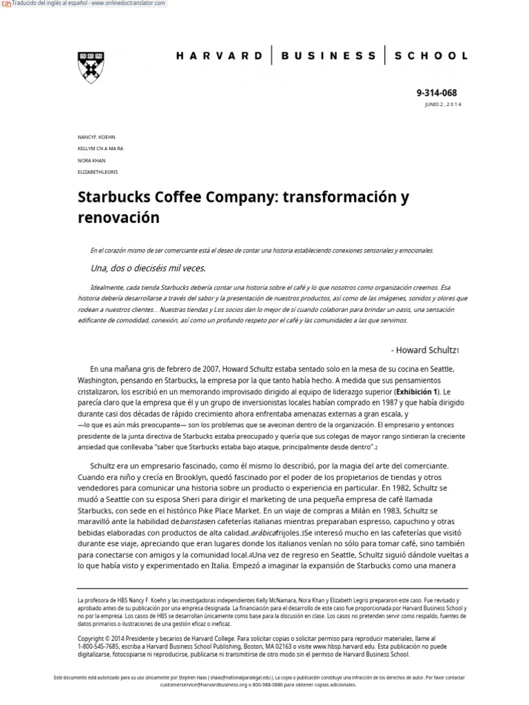 Starbucks Coffee Company - Transformation and Renewal | PDF | Starbucks