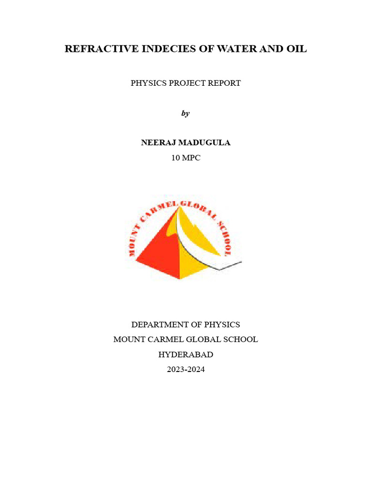 Refractive Indices of Water and Oil | PDF | Refractive Index | Mirror
